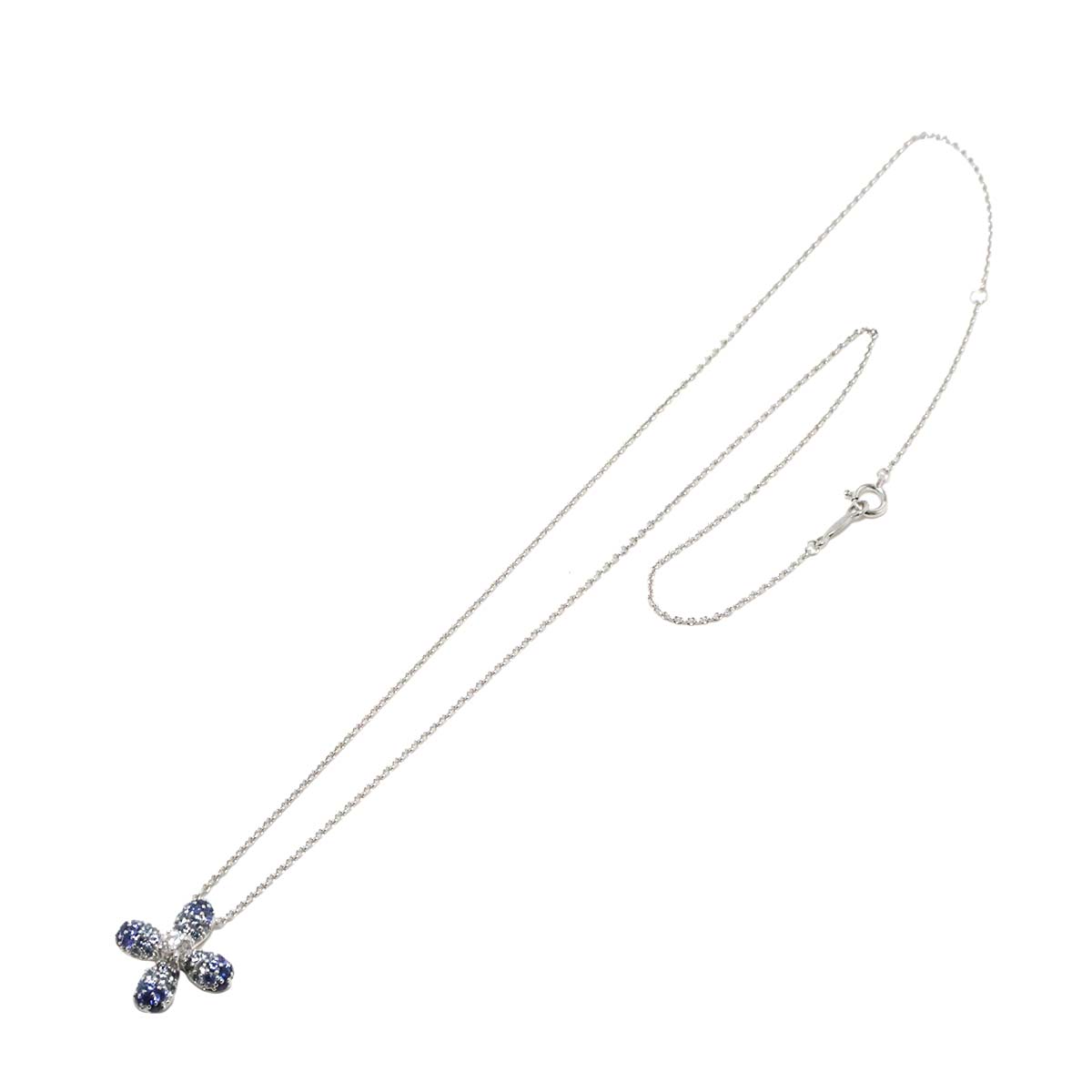 Sapphire Diamond 0.13ct Necklace 18K White Gold 750