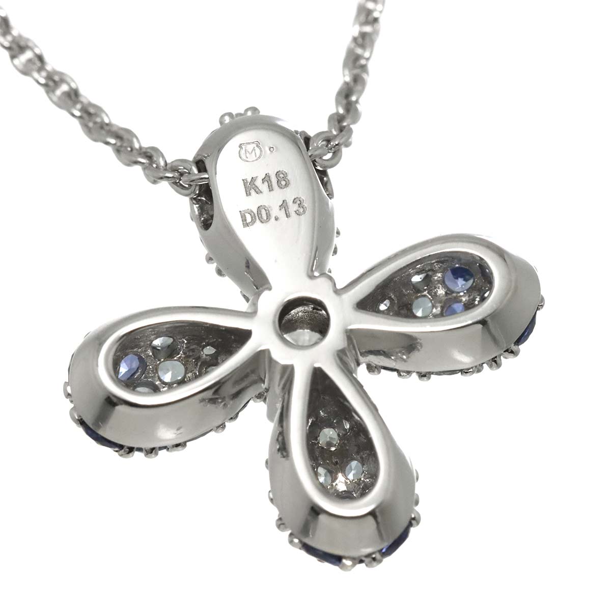 Sapphire Diamond 0.13ct Necklace 18K White Gold 750