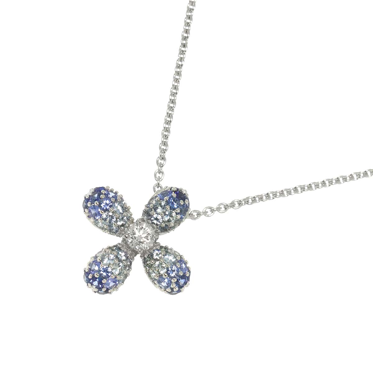Sapphire Diamond 0.13ct Necklace 18K White Gold 750