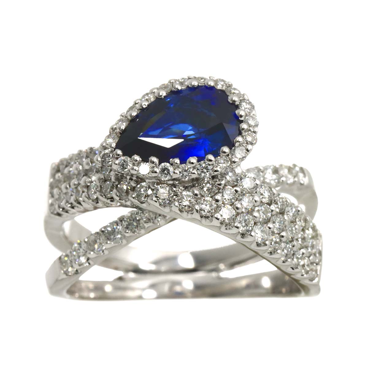 Sapphire 1.60ct Diamond 0.99ct Ring 18K White Gold 750 6.25-6.5 (US)