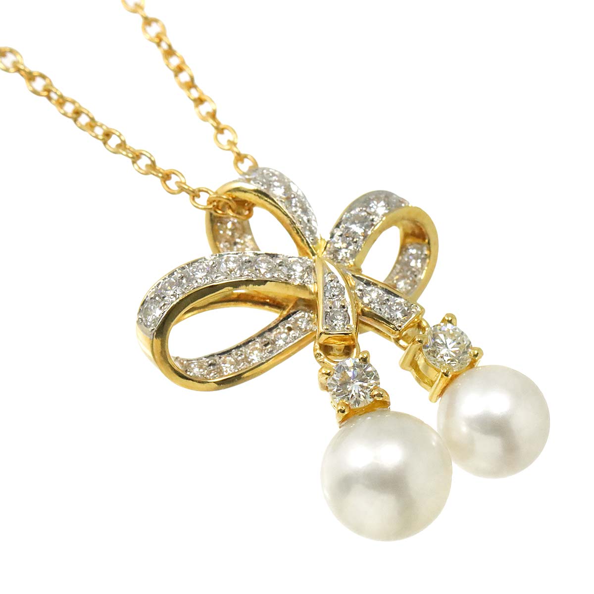 Akoya Pearl 6.8-5.9mm Diamond 0.43ct Necklace 18K YG 750