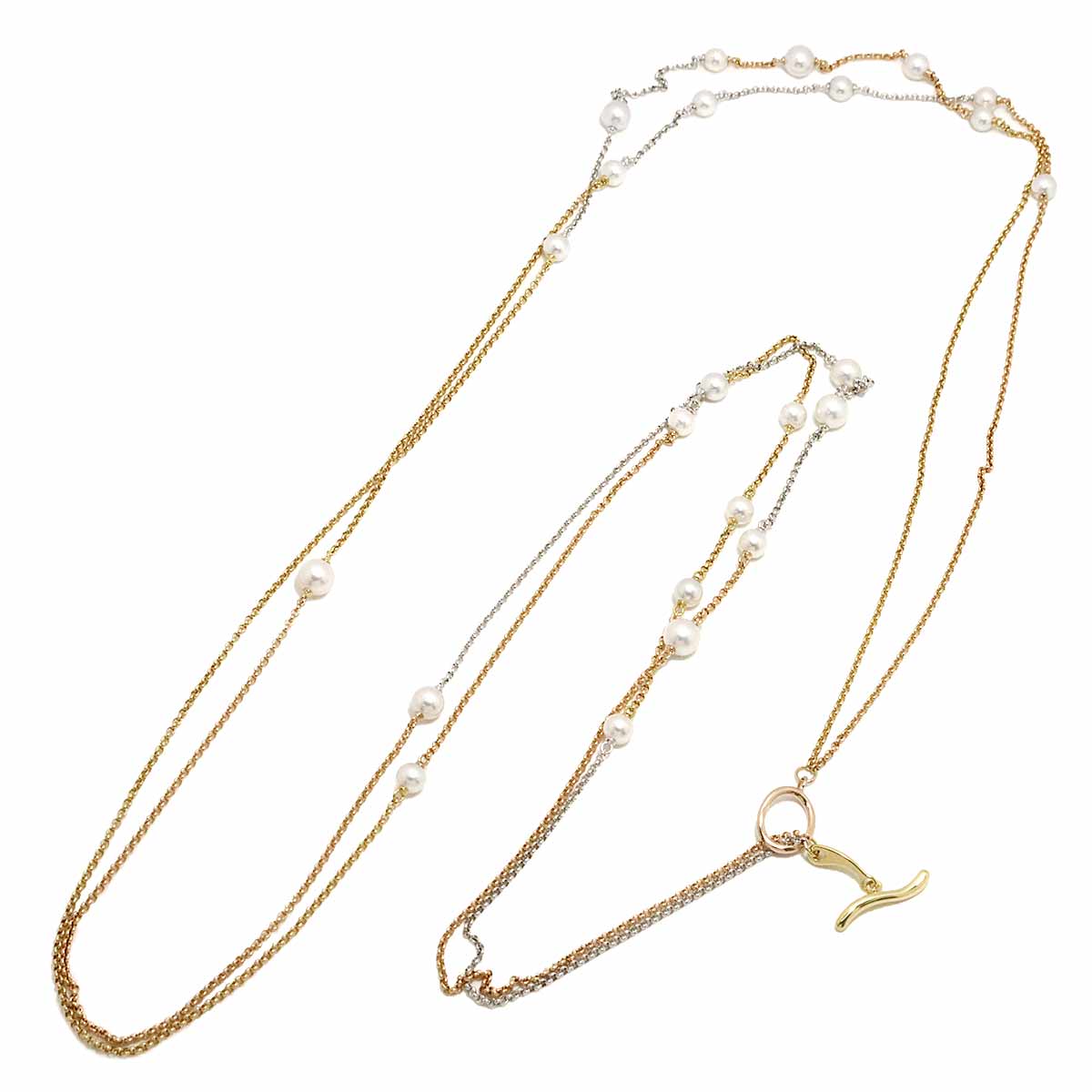 Akoya Pearl 6.2-4.9mm Long Necklace 18K YG PG WG 750