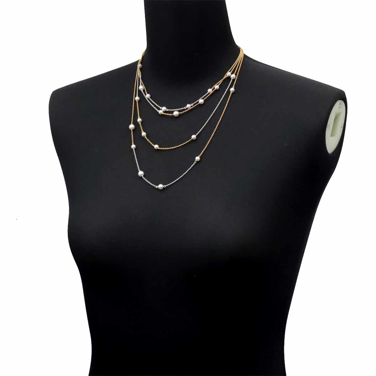Akoya Pearl 6.2-4.9mm Long Necklace 18K YG PG WG 750