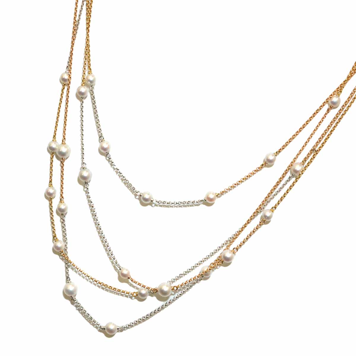 Akoya Pearl 6.2-4.9mm Long Necklace 18K YG PG WG 750