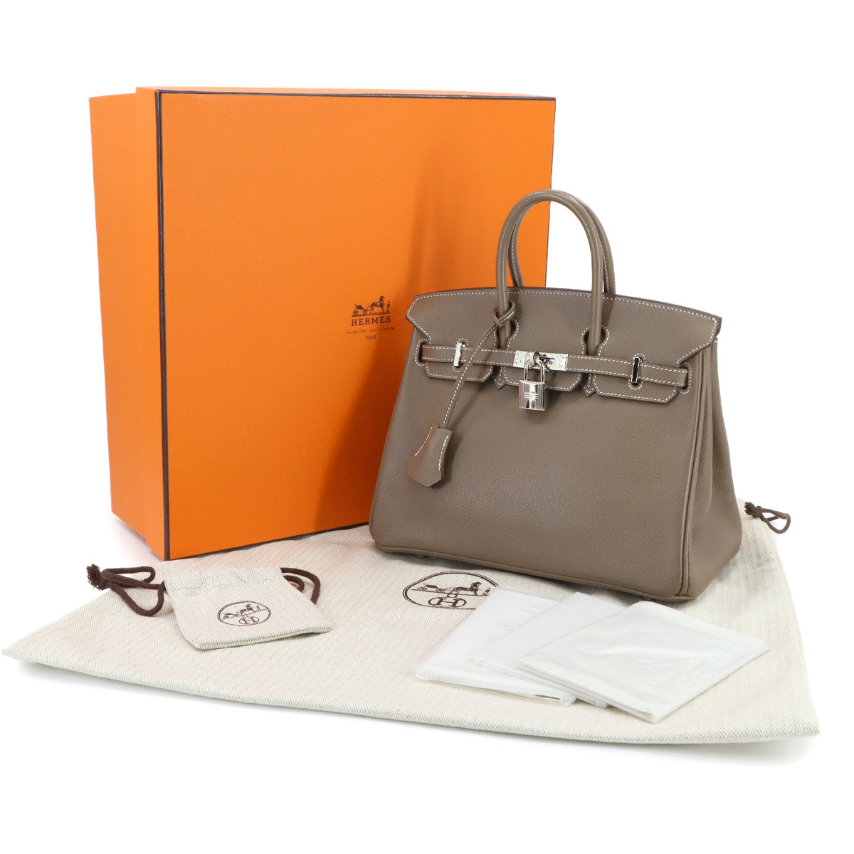 Birkin 25 Veau Epsom Etoupe Hand Bag Purse