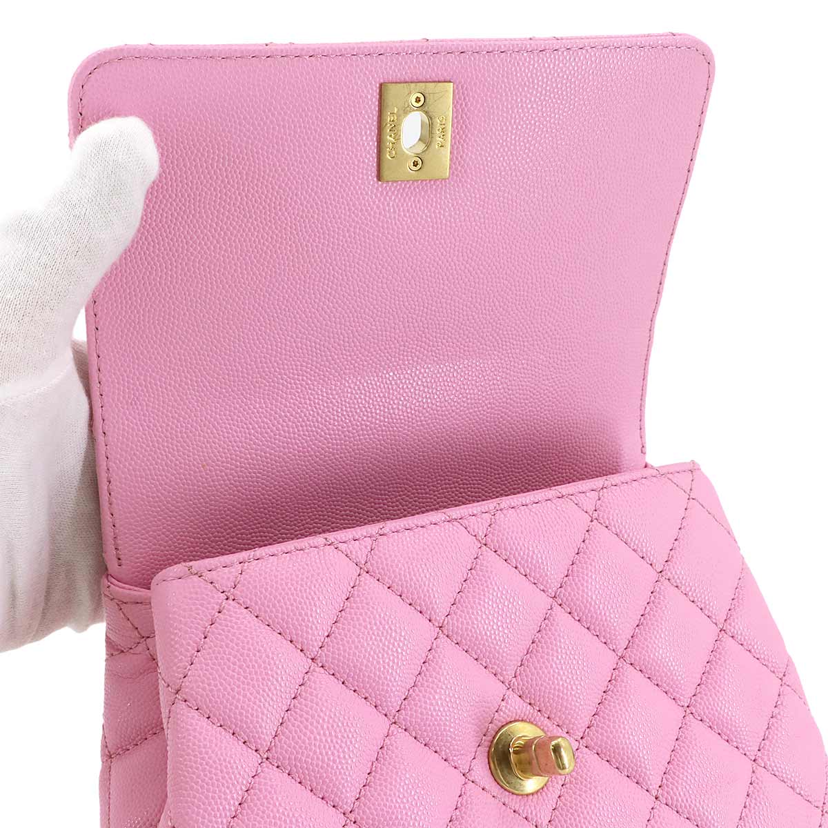 Matelasse Hand Shoulder Bag Leather Pink AS2215 Purse