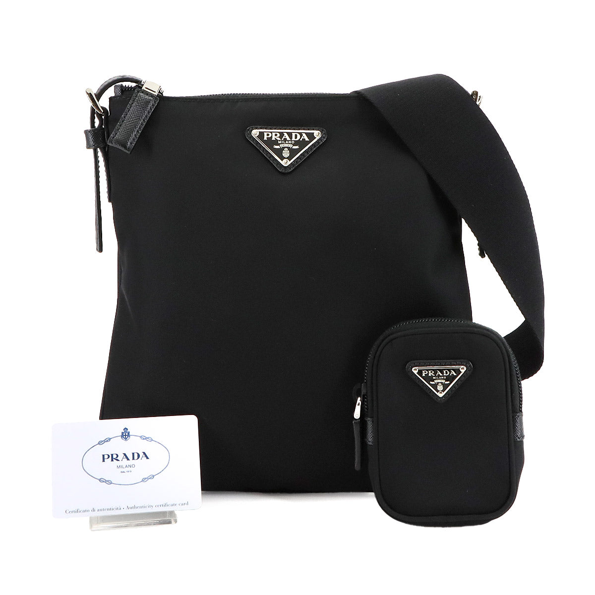 Shoulder Bag Nylon Saffiano Leather Nero Black 2VH124 Purse