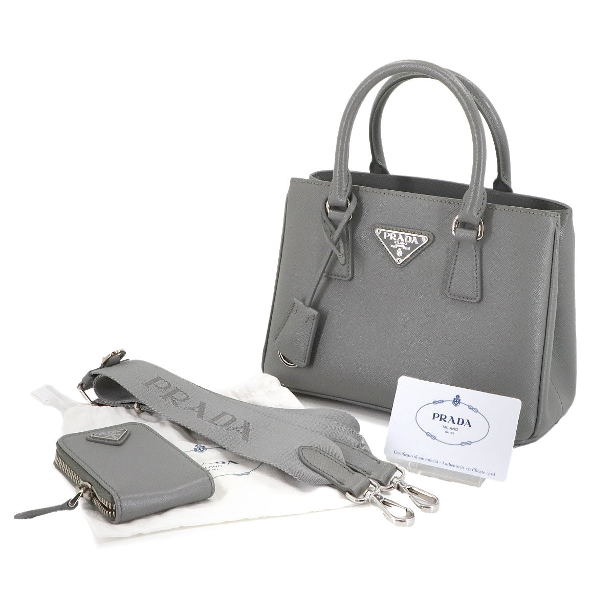 Galleria Mini Hand Shoulder Bag Saffiano Leather Gray 1BA296