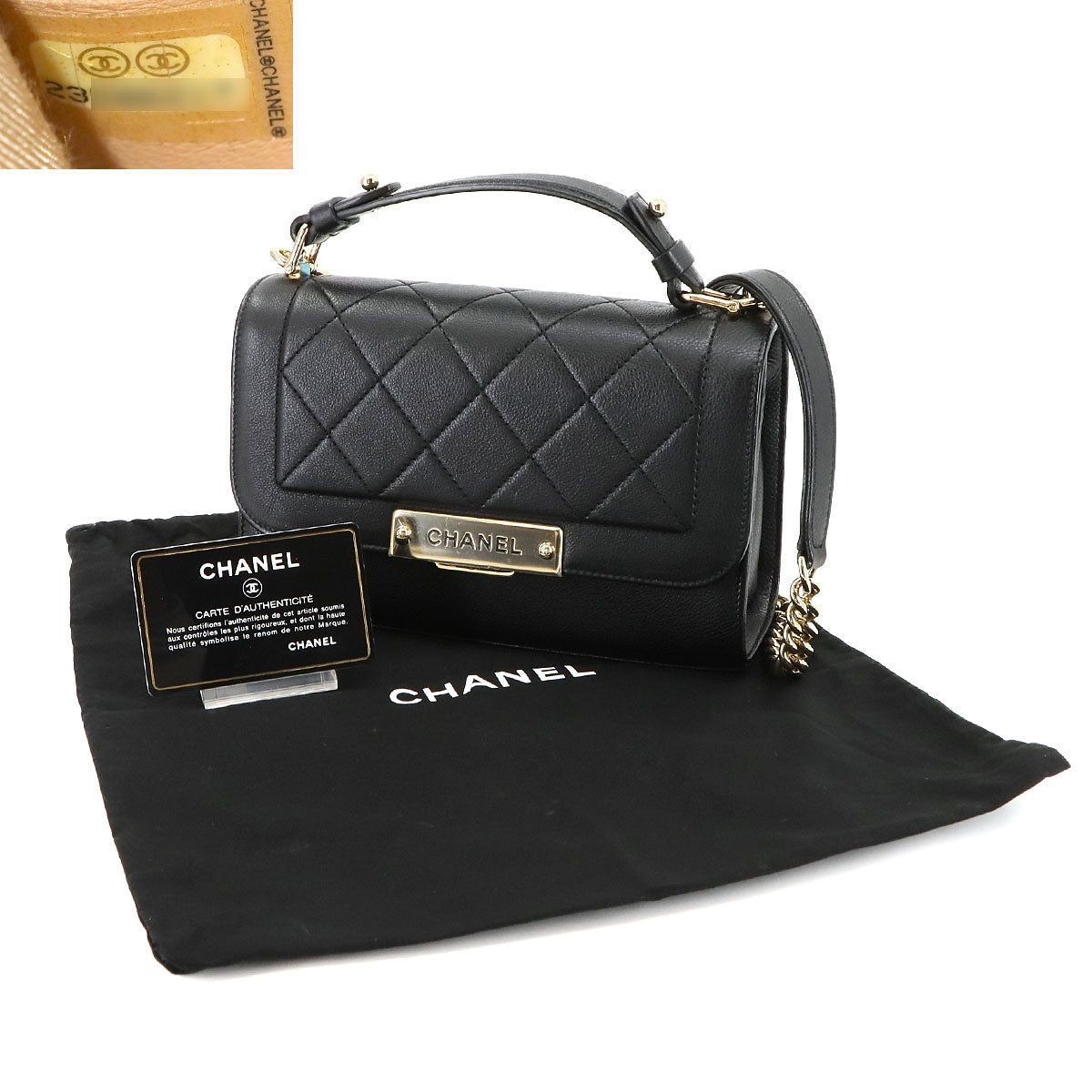 Matelasse Click Label Hand Shoulder Bag Leather Black A93701