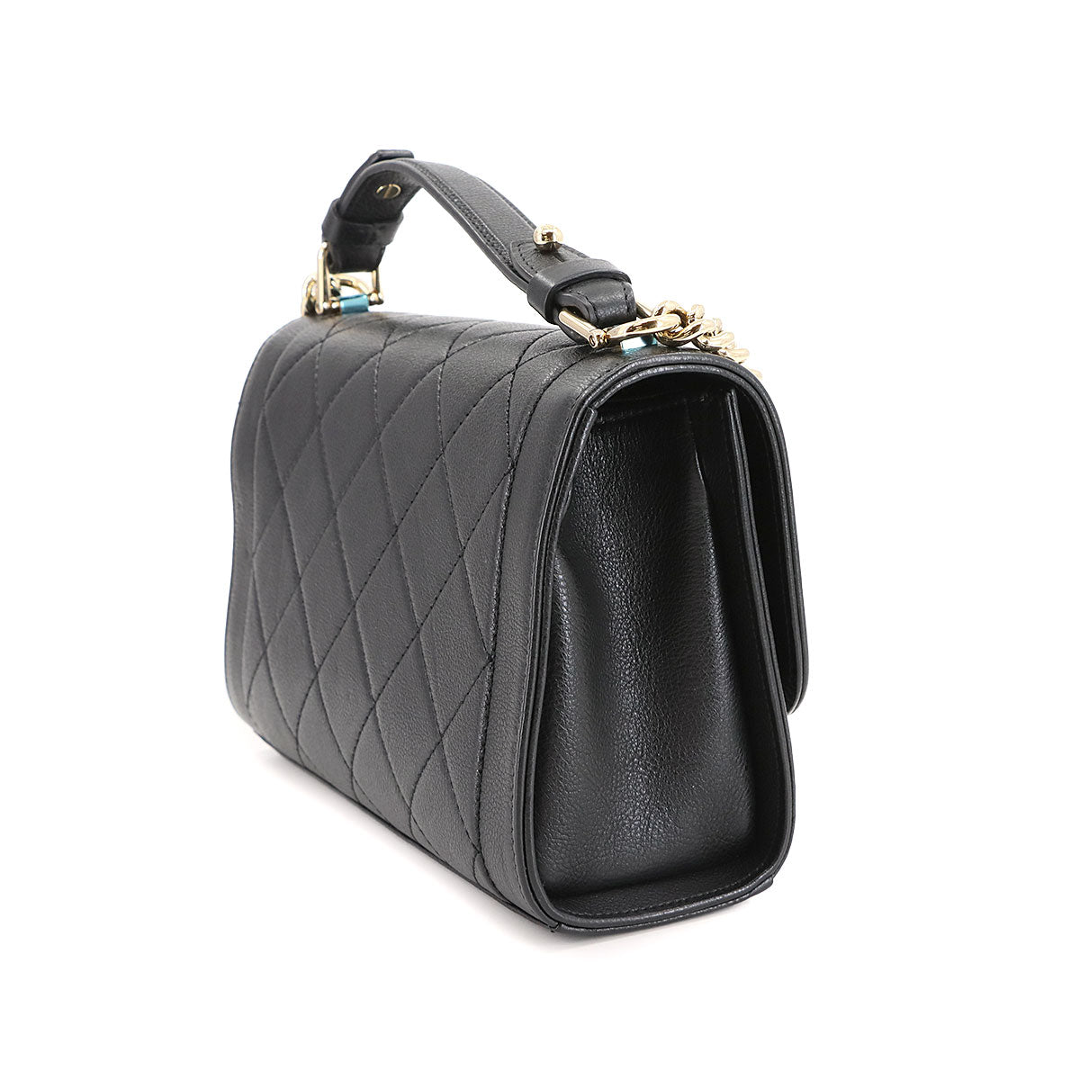 Matelasse Click Label Hand Shoulder Bag Leather Black A93701