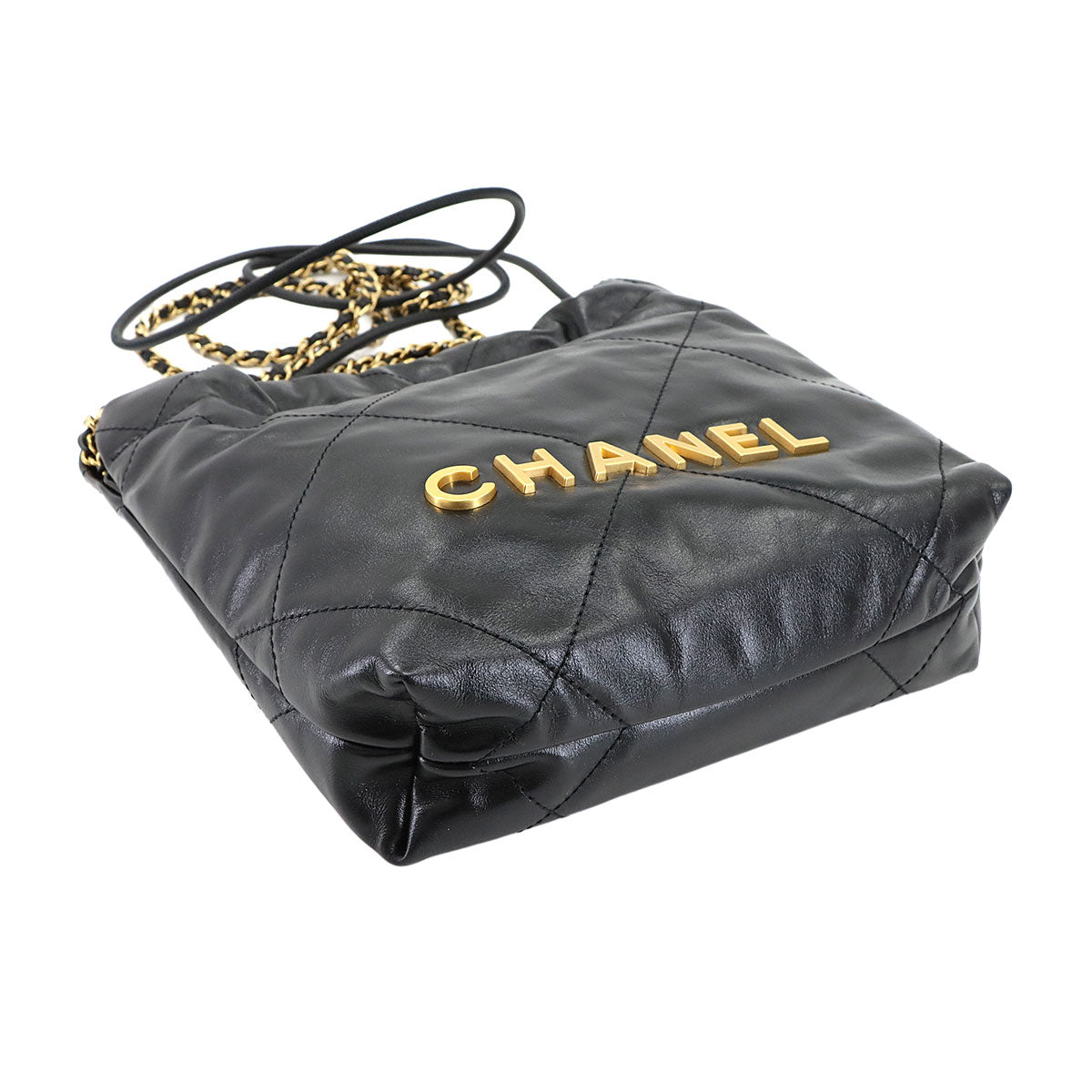 CHANEL 22 Mini Chain Hand Shoulder Bag Leather Black AS3980 Purse