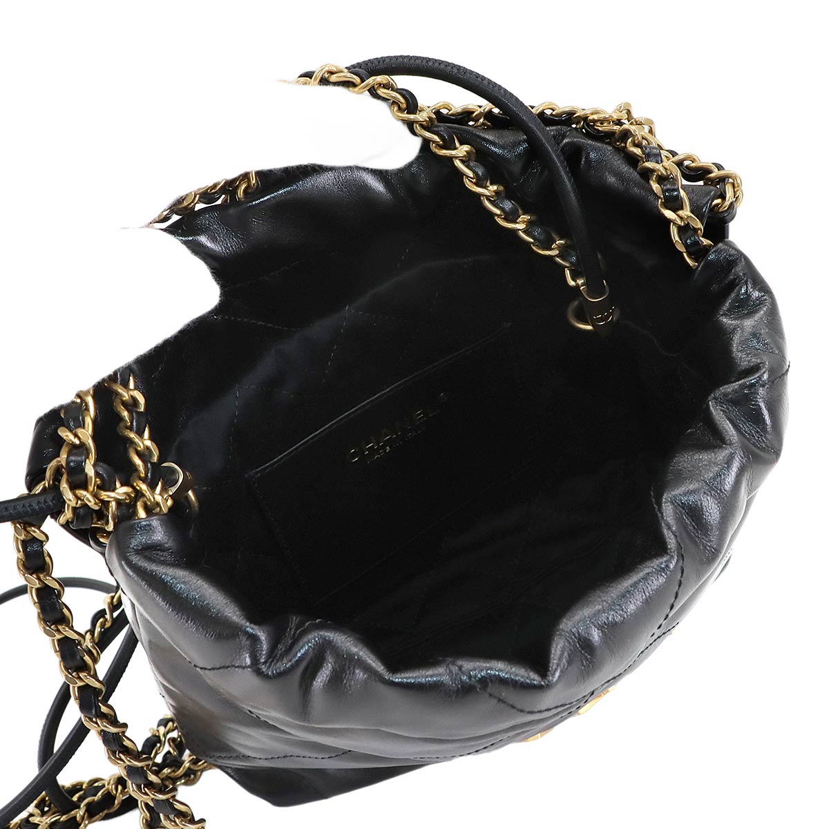 CHANEL 22 Mini Chain Hand Shoulder Bag Leather Black AS3980 Purse
