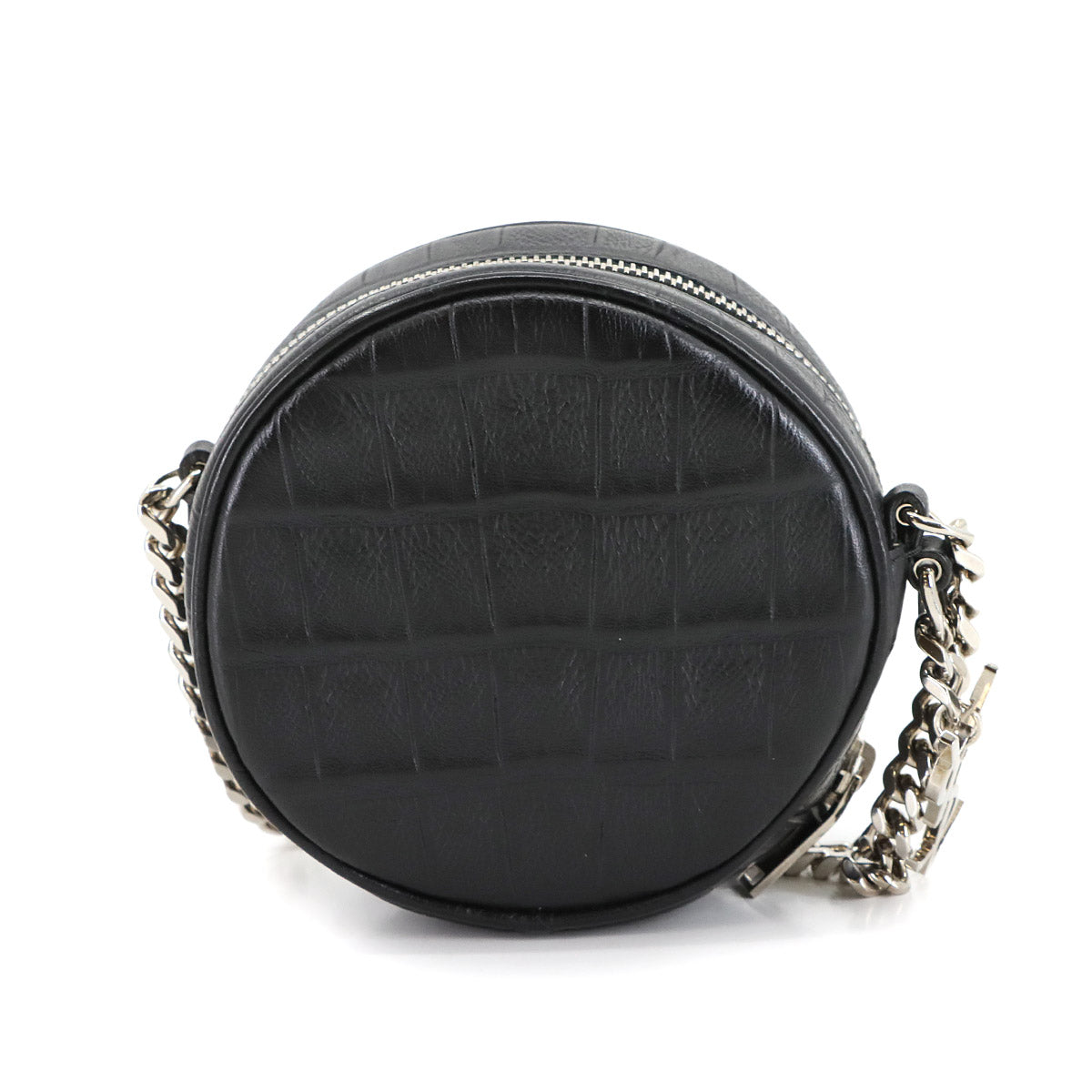 Round Chain Shoulder Bag Leather Black 357400