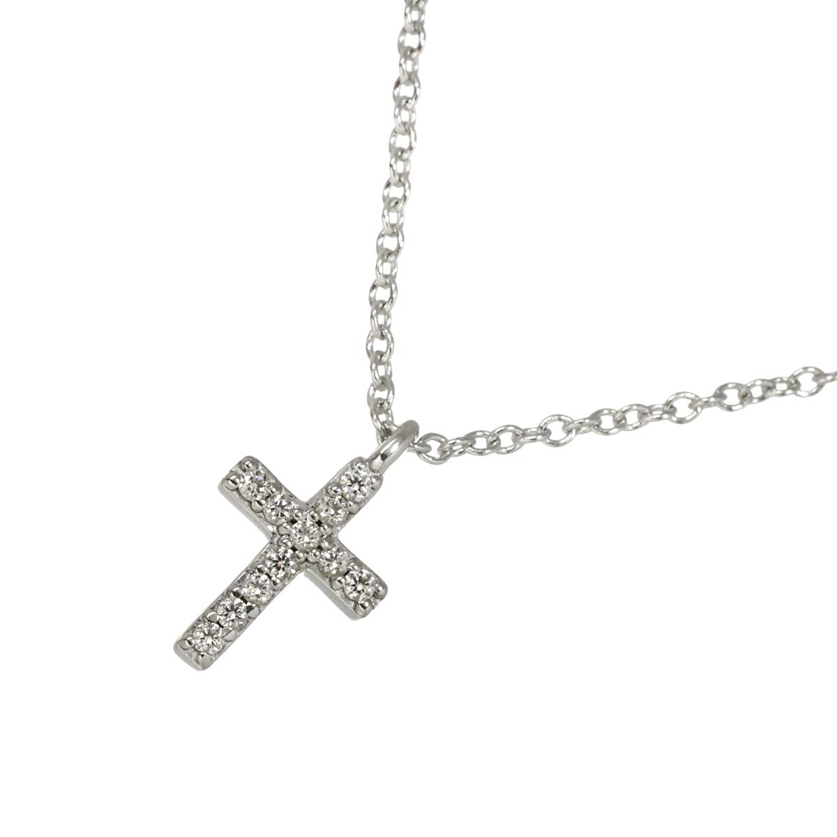 Cross Diamond Necklace 18K White Gold 750
