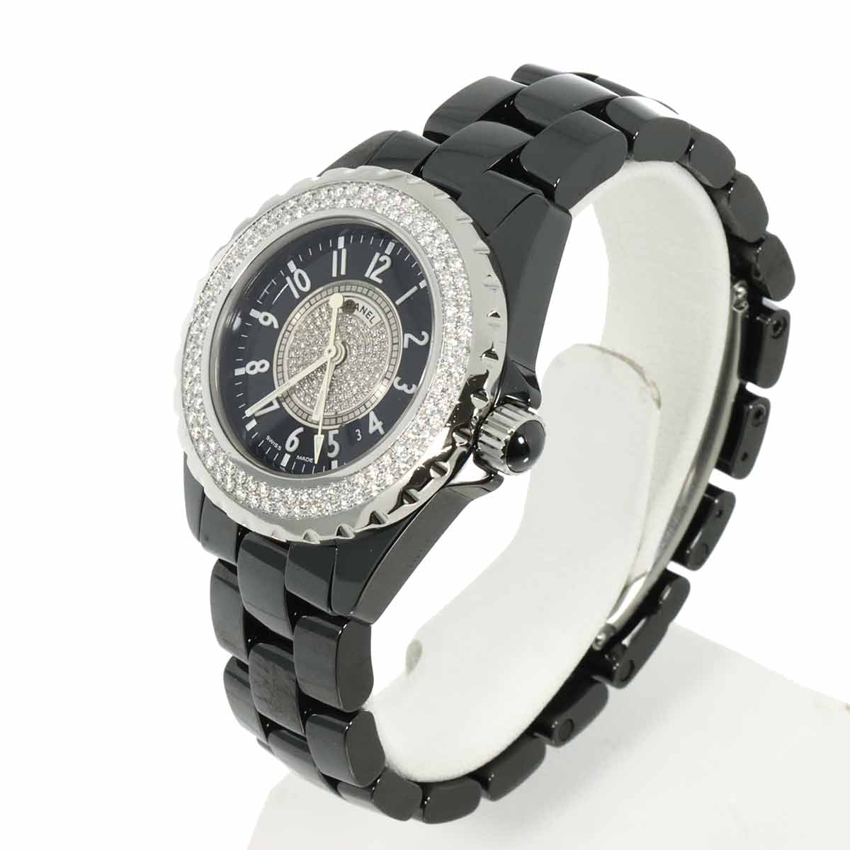 J12 H1708 Diamond Bezel Black Ceramic Quartz 33mm Ladies