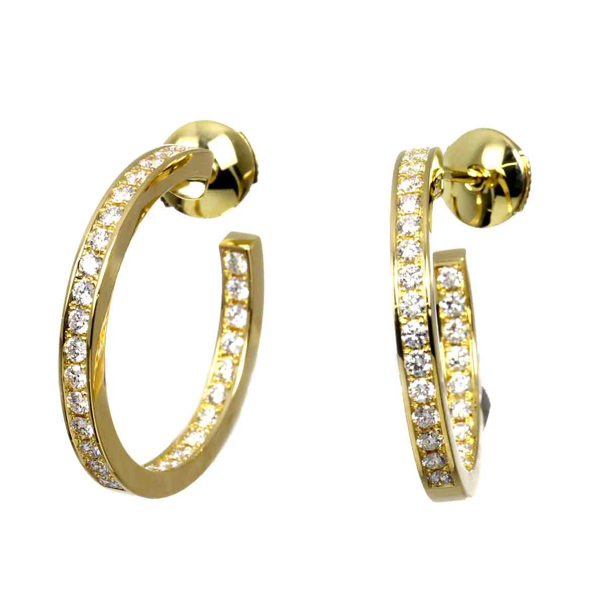 Classic Diamond Hoop Earrings Pierced 18K YG 750