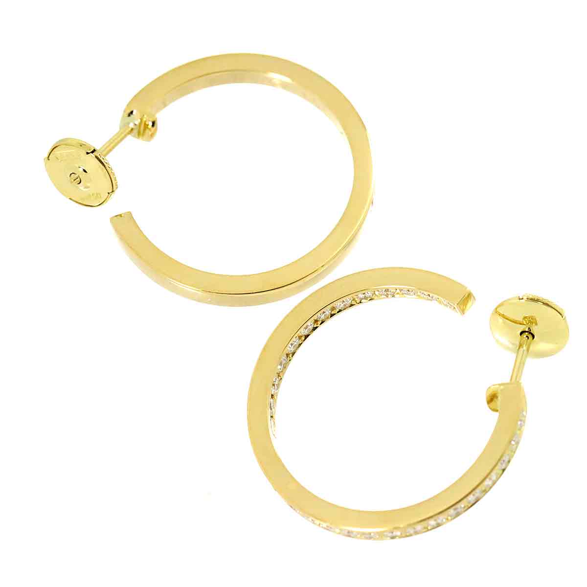 Classic Diamond Hoop Earrings Pierced 18K YG 750