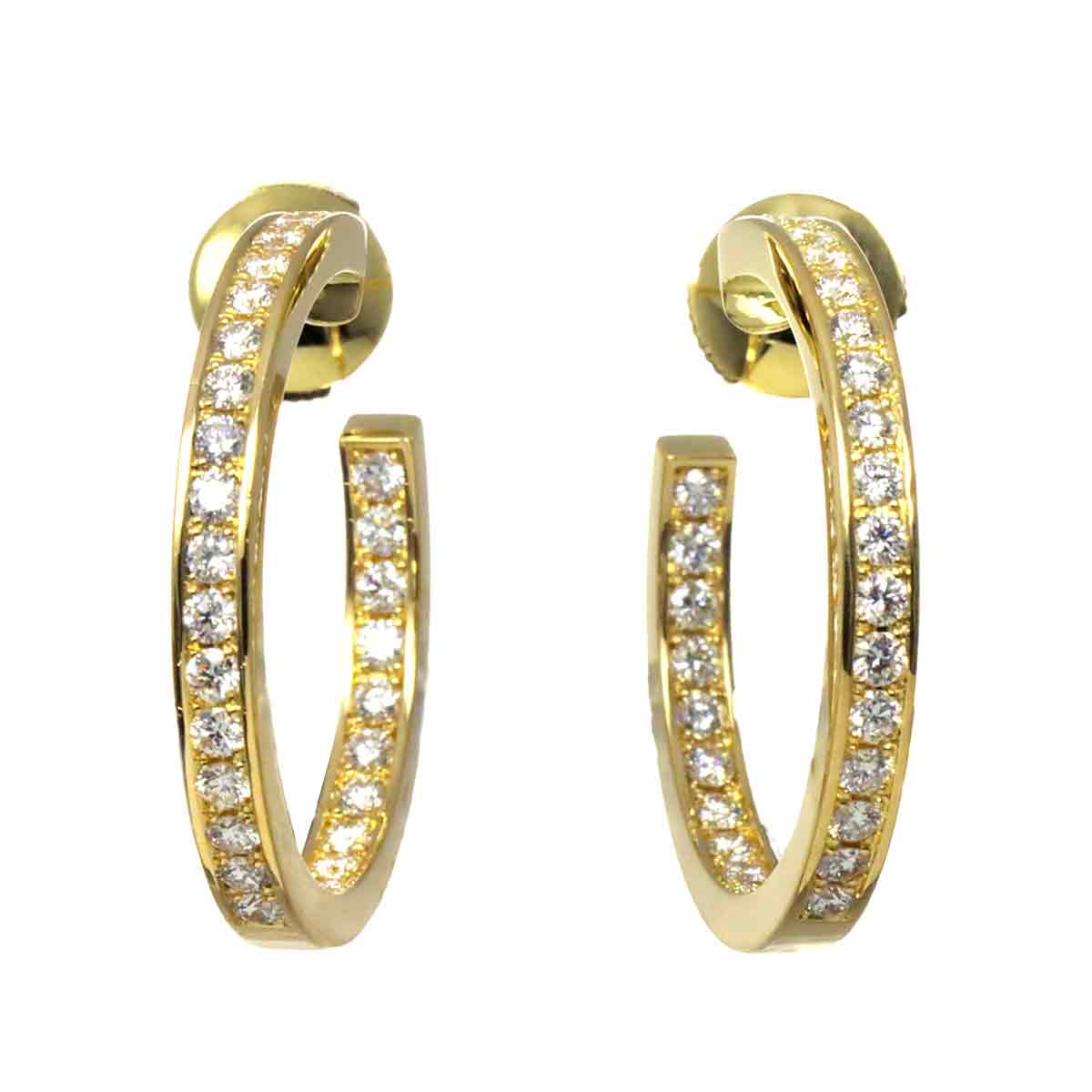 Classic Diamond Hoop Earrings Pierced 18K YG 750