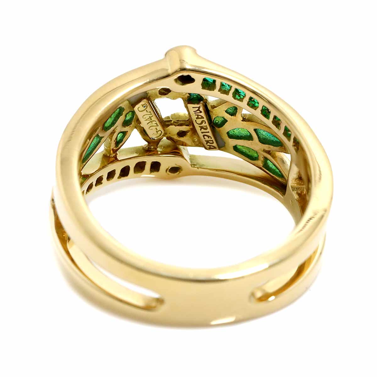 Diamond Emerald Enamel Ring 18K YG 750 Size6.75(US)