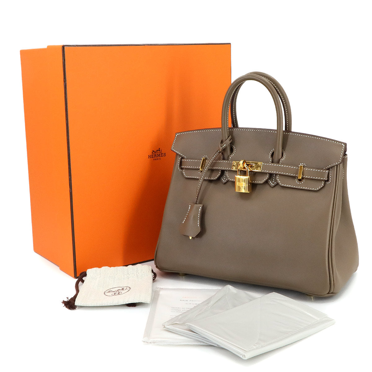 Birkin 25 Hand Bag Swift Etoupe Purse