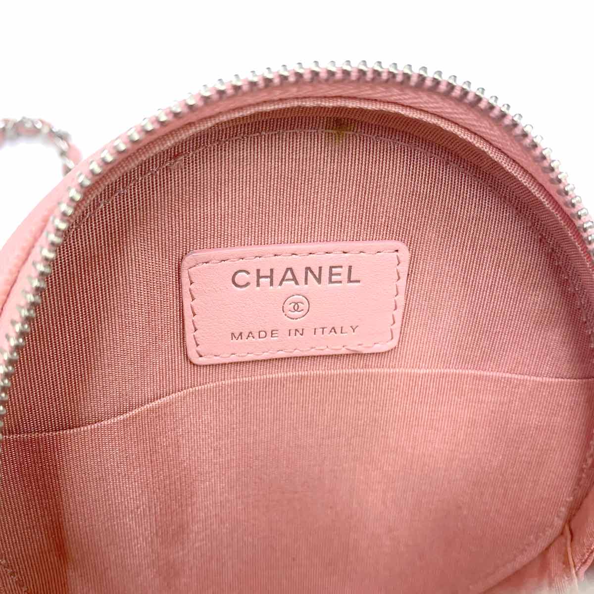 CC Filigree Chain Shoulder Bag Leather Pink White Round