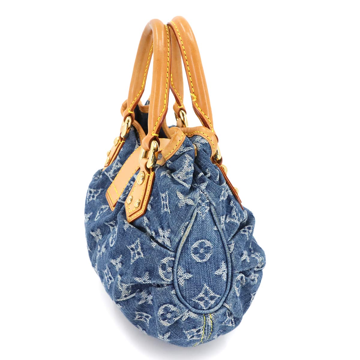 Monogram Denim Pleaty Hand Bag Canvas Blue M95020