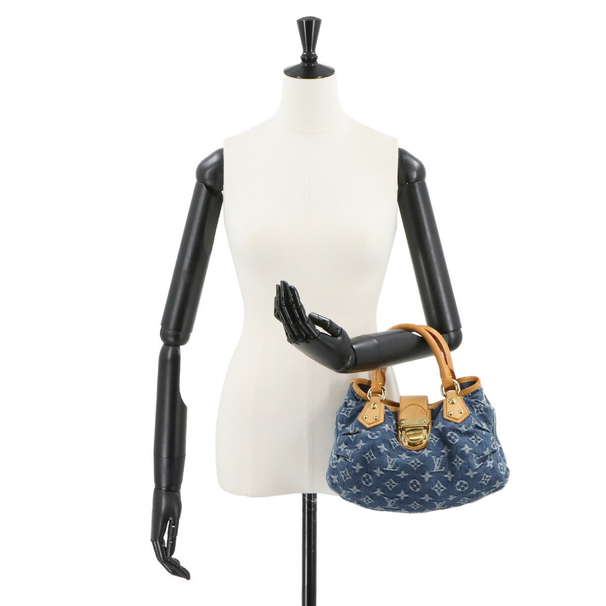 Monogram Denim Pleaty Hand Bag Canvas Blue M95020