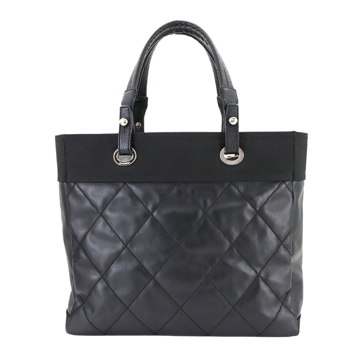 Paris Biarritz MM Tote Bag PVC Nylon Leather Black A34209