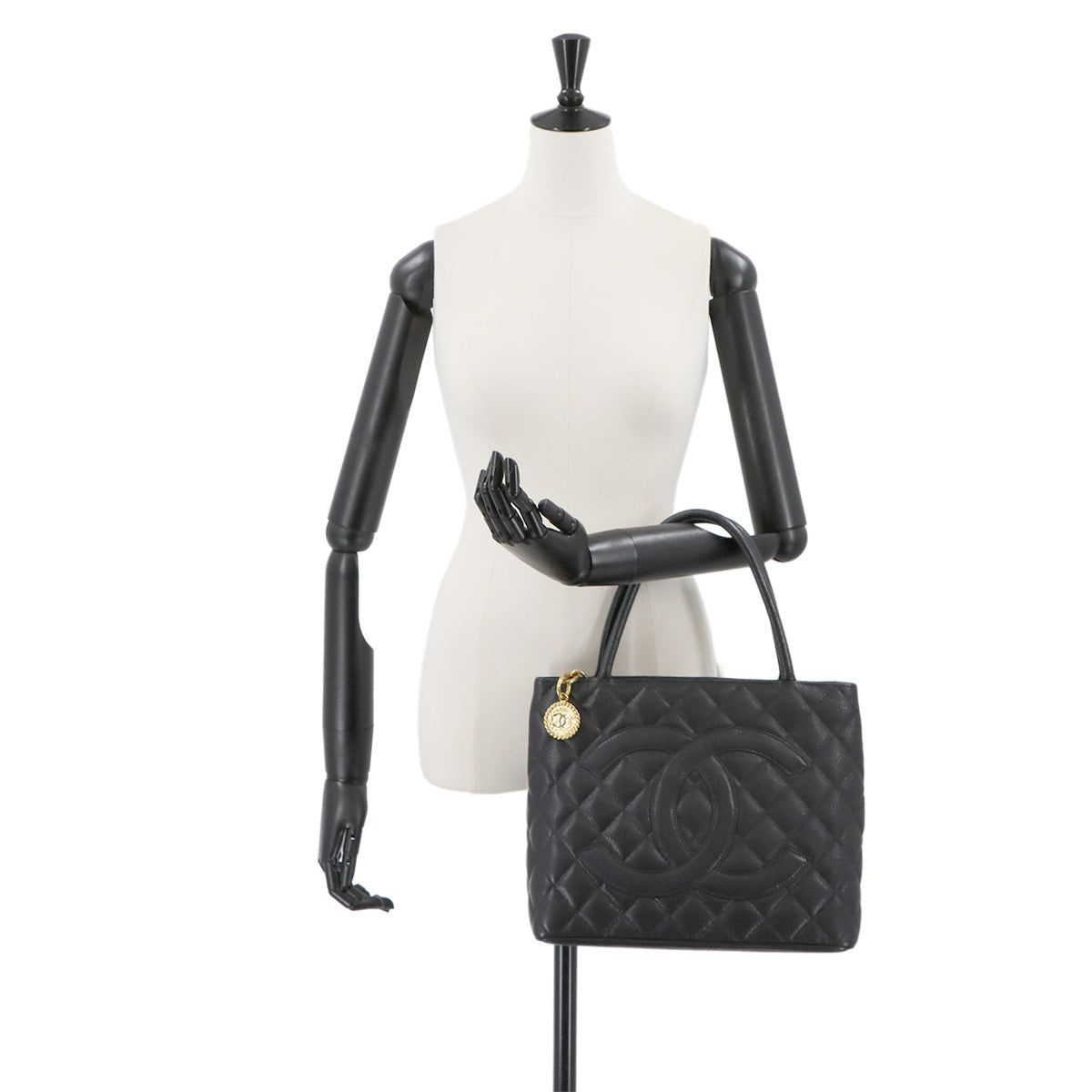 Medallion Tote Bag Leather Black A01804 Coco Logos