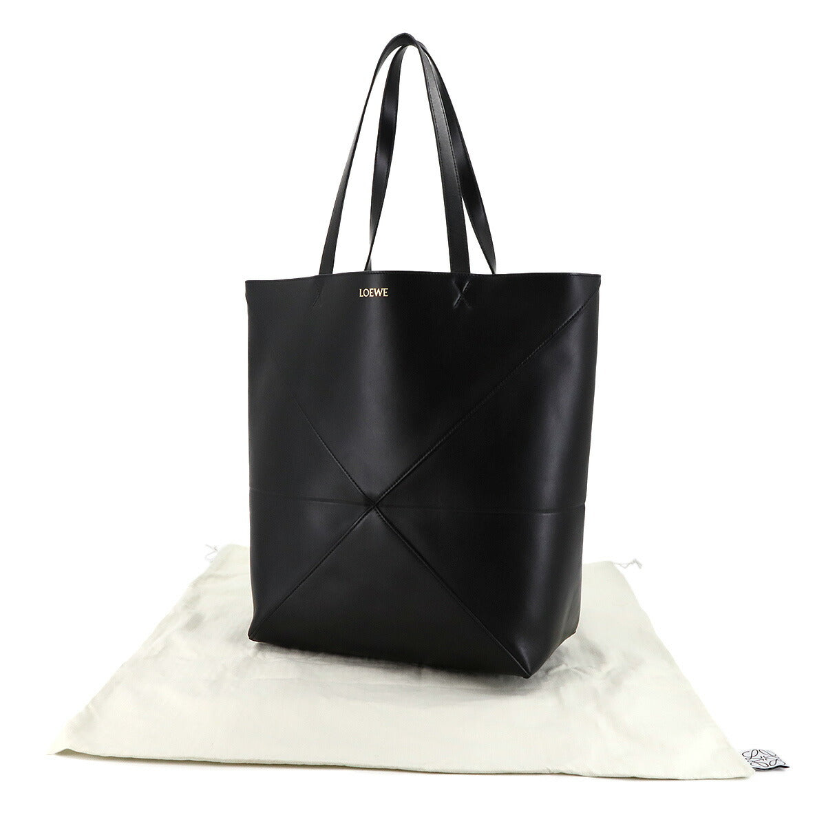 XL Puzzle Fold tote Bag Leather Black B933Q18X01 Purse
