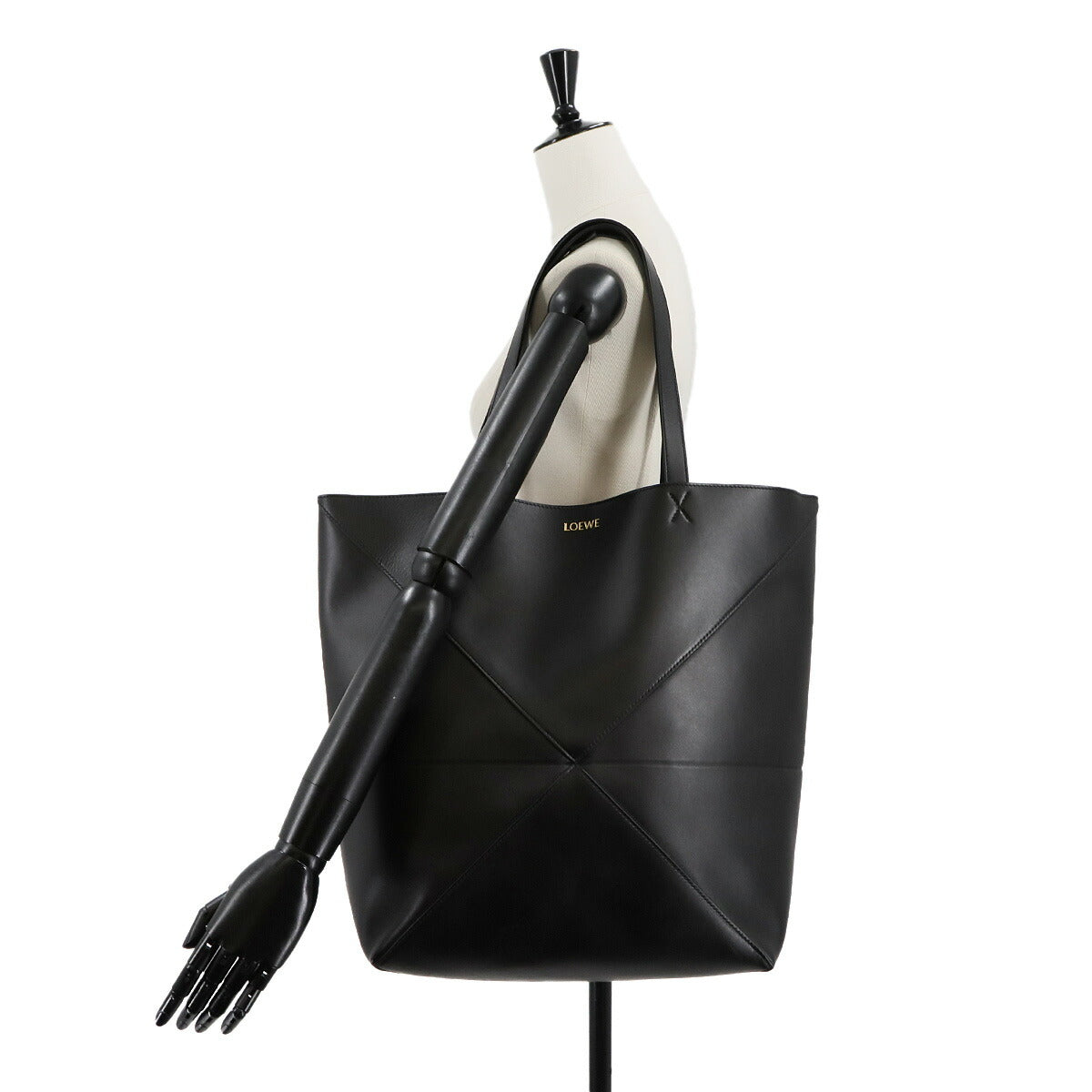 XL Puzzle Fold tote Bag Leather Black B933Q18X01 Purse