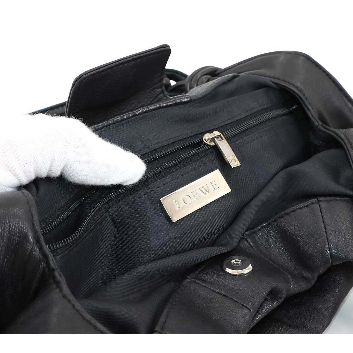 Anagram Hand Bag Leather Black Purse