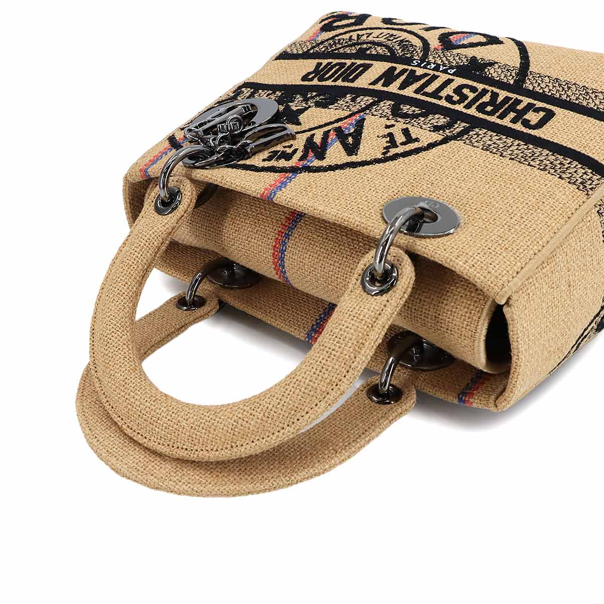 Lady D-Lite Medium Hand Shoulder Bag Jute Beige