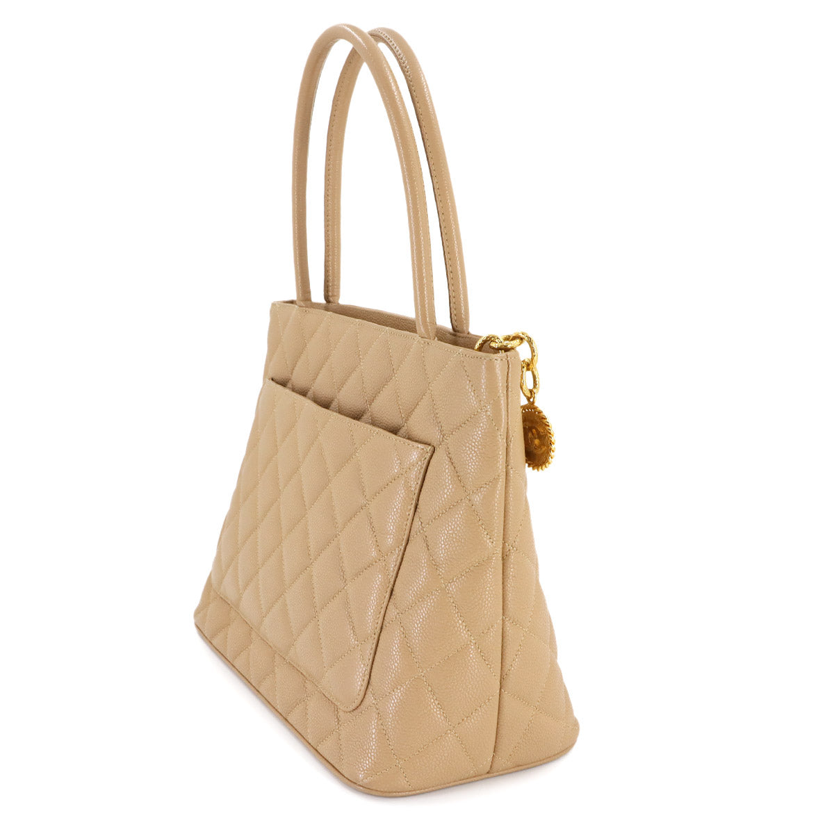 Medallion Tote Bag Leather Beige A01804 Coco Logos