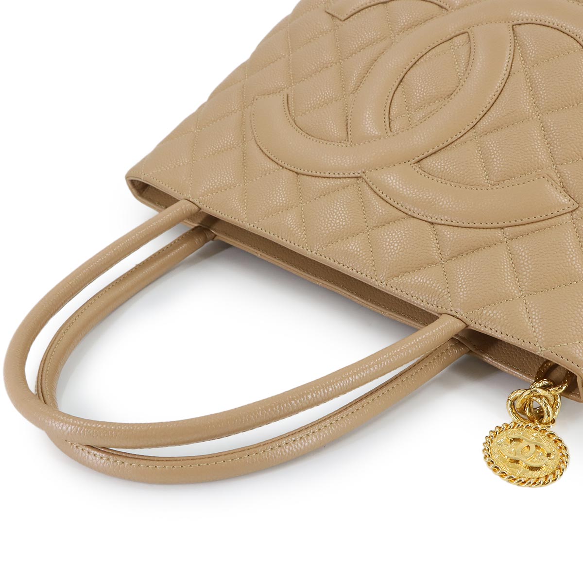 Medallion Tote Bag Leather Beige A01804 Coco Logos