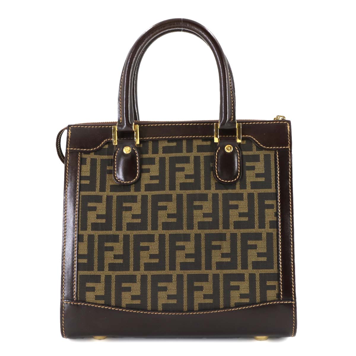 Zucca Hand Bag Canvas Leather Brown Vintage