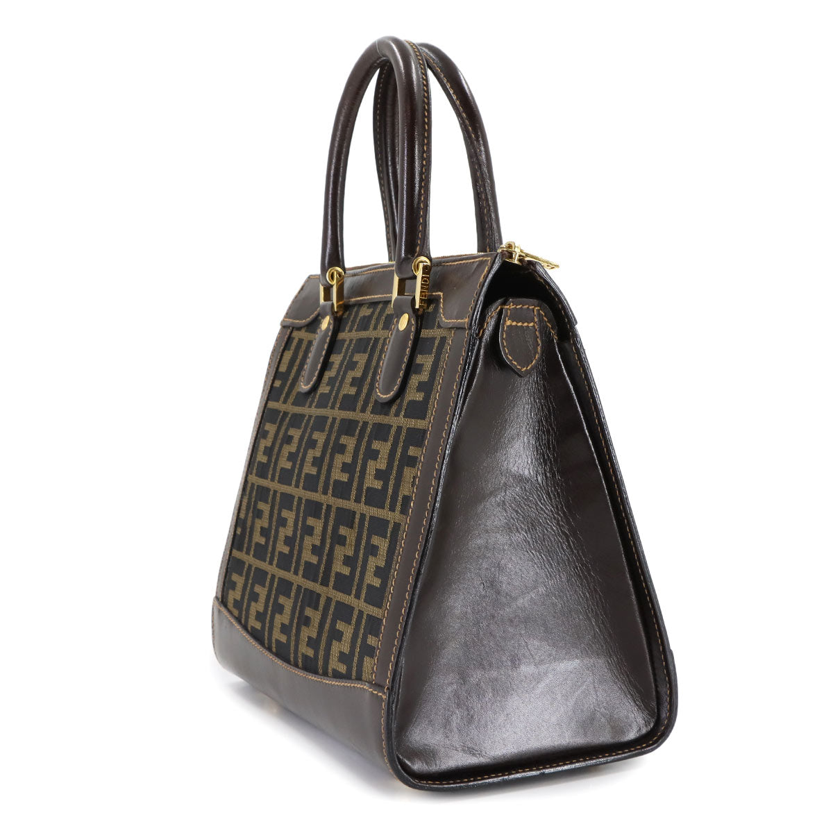 Zucca Hand Bag Canvas Leather Brown Vintage