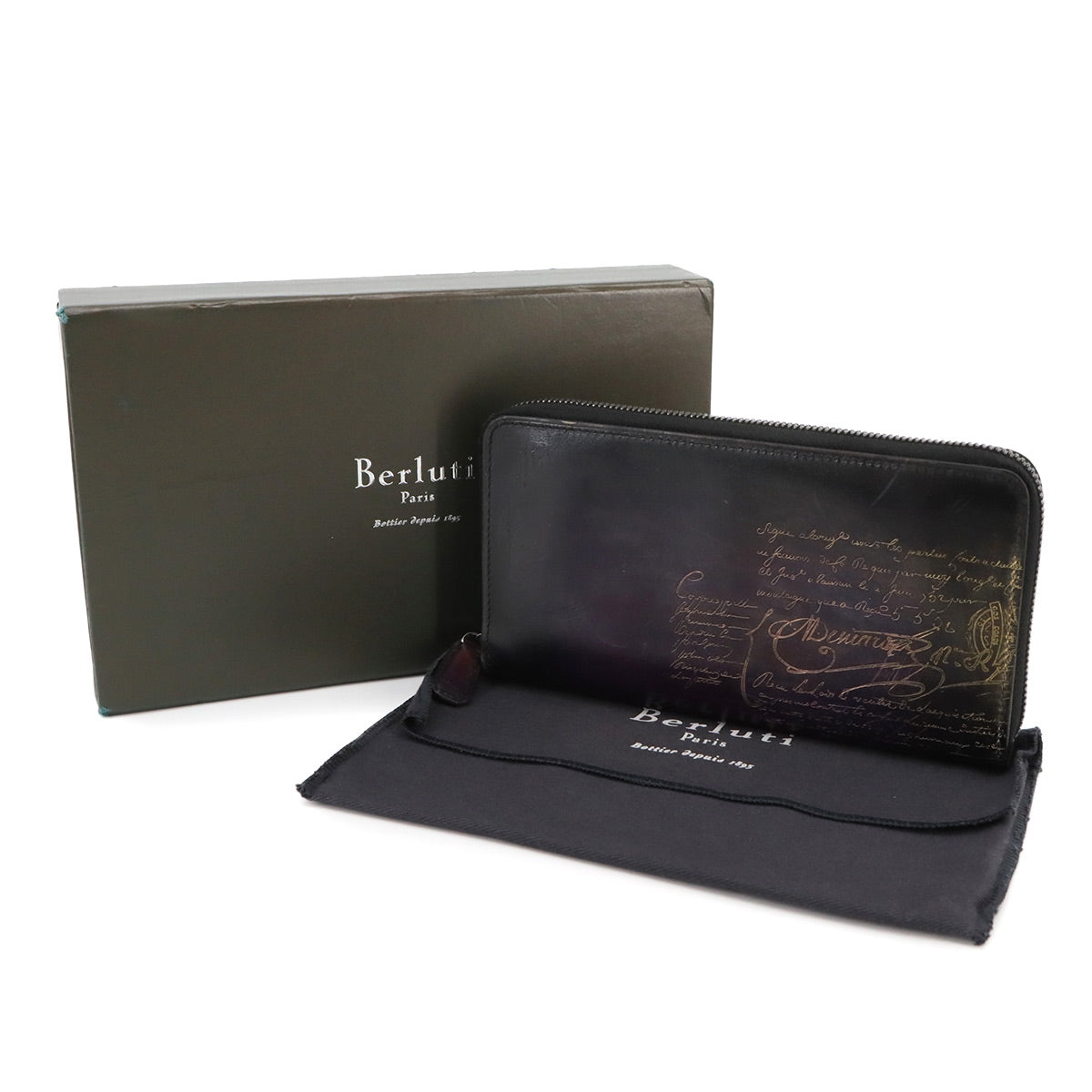 Calligraphy Itauba Long Wallet Venezia Leather Purple Black