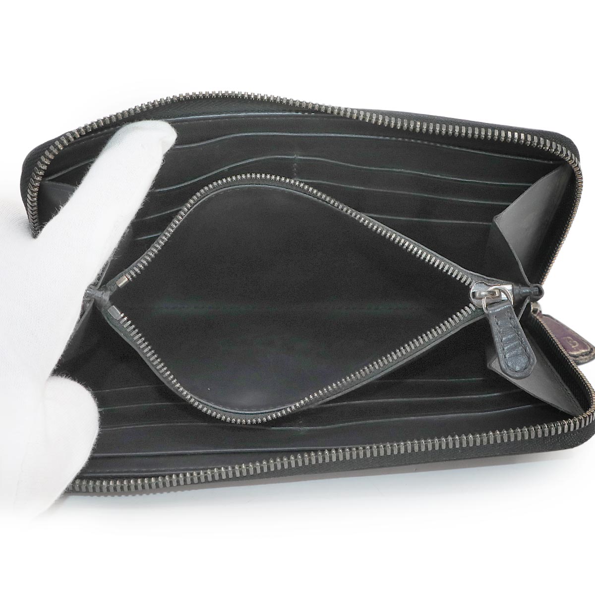 Calligraphy Itauba Long Wallet Venezia Leather Purple Black