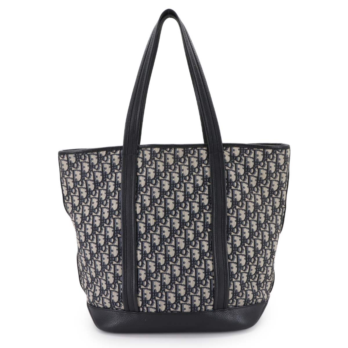 Oblique Voyage Tote Bag Canvas Leather Navy 1BOSH107