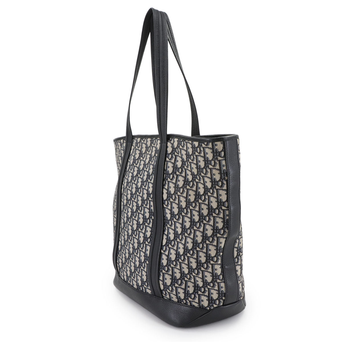 Oblique Voyage Tote Bag Canvas Leather Navy 1BOSH107