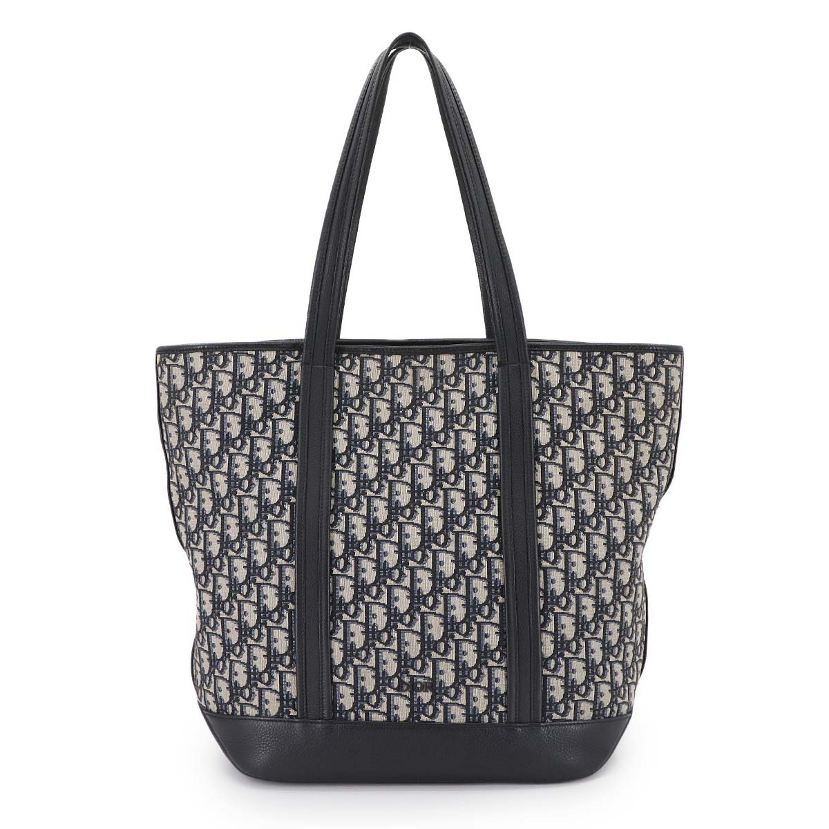 Oblique Voyage Tote Bag Canvas Leather Navy 1BOSH107