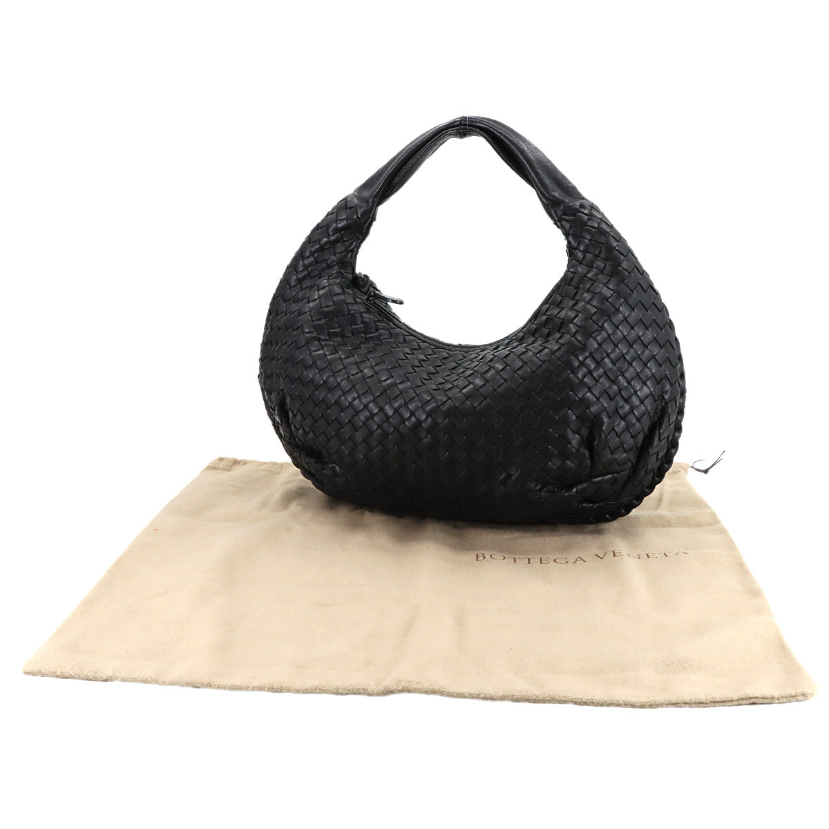 Intrecciato Hobo Shoulder Bag Leather Black 232499