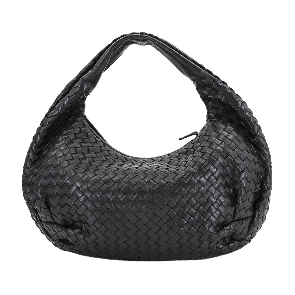 Intrecciato Hobo Shoulder Bag Leather Black 232499