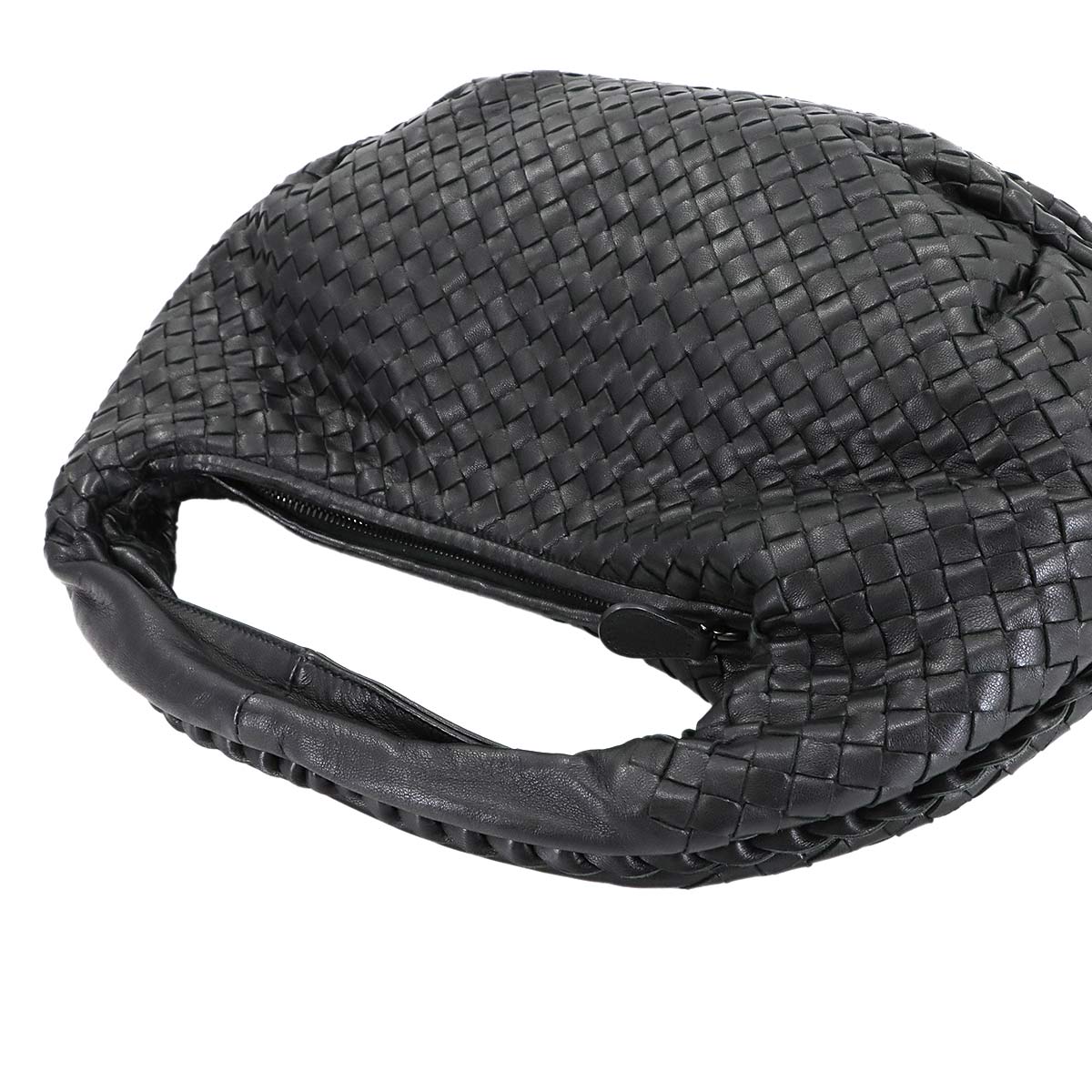 Intrecciato Hobo Shoulder Bag Leather Black 232499