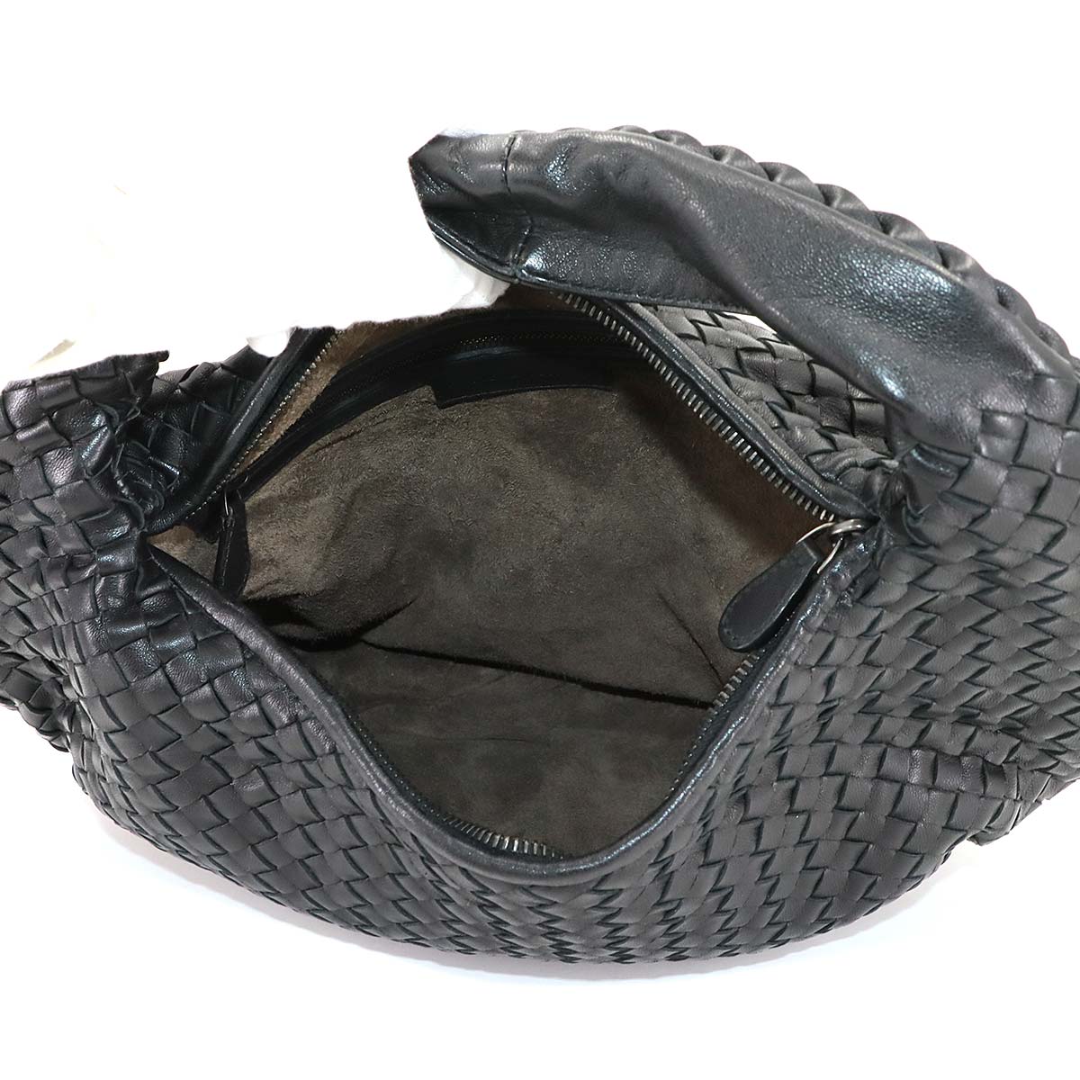 Intrecciato Hobo Shoulder Bag Leather Black 232499