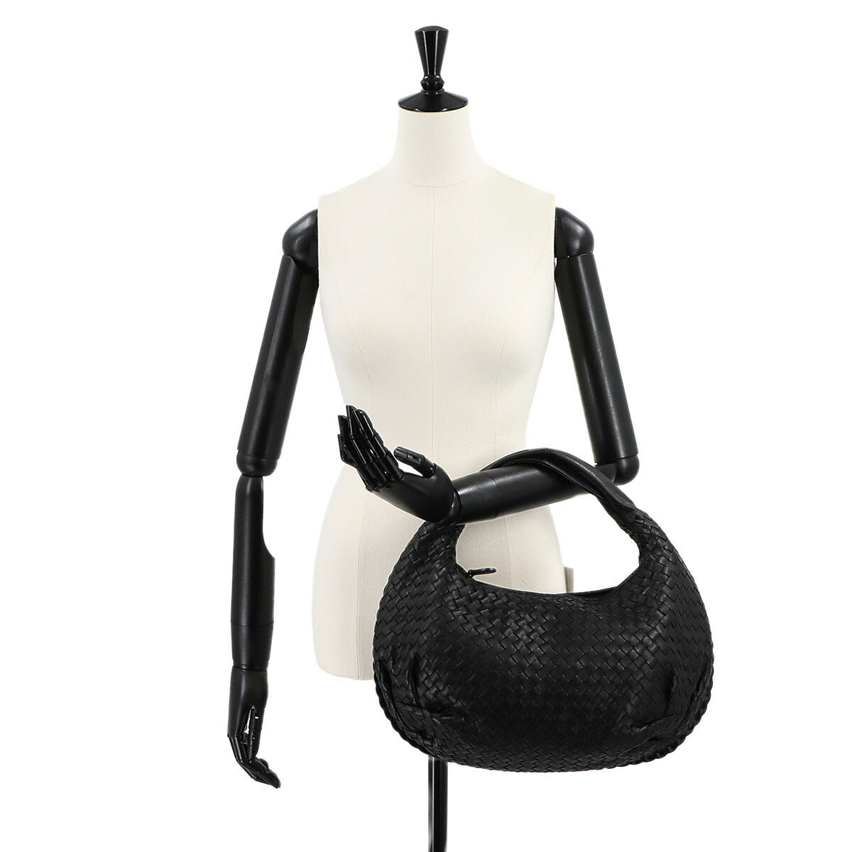 Intrecciato Hobo Shoulder Bag Leather Black 232499