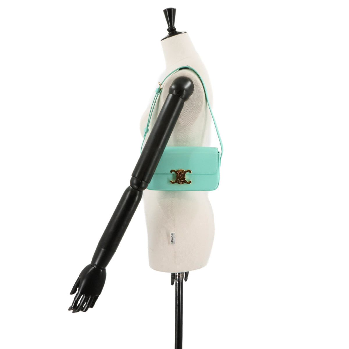 Triomphe Claude Shoulder Bag Leather Turquoise 194143BF