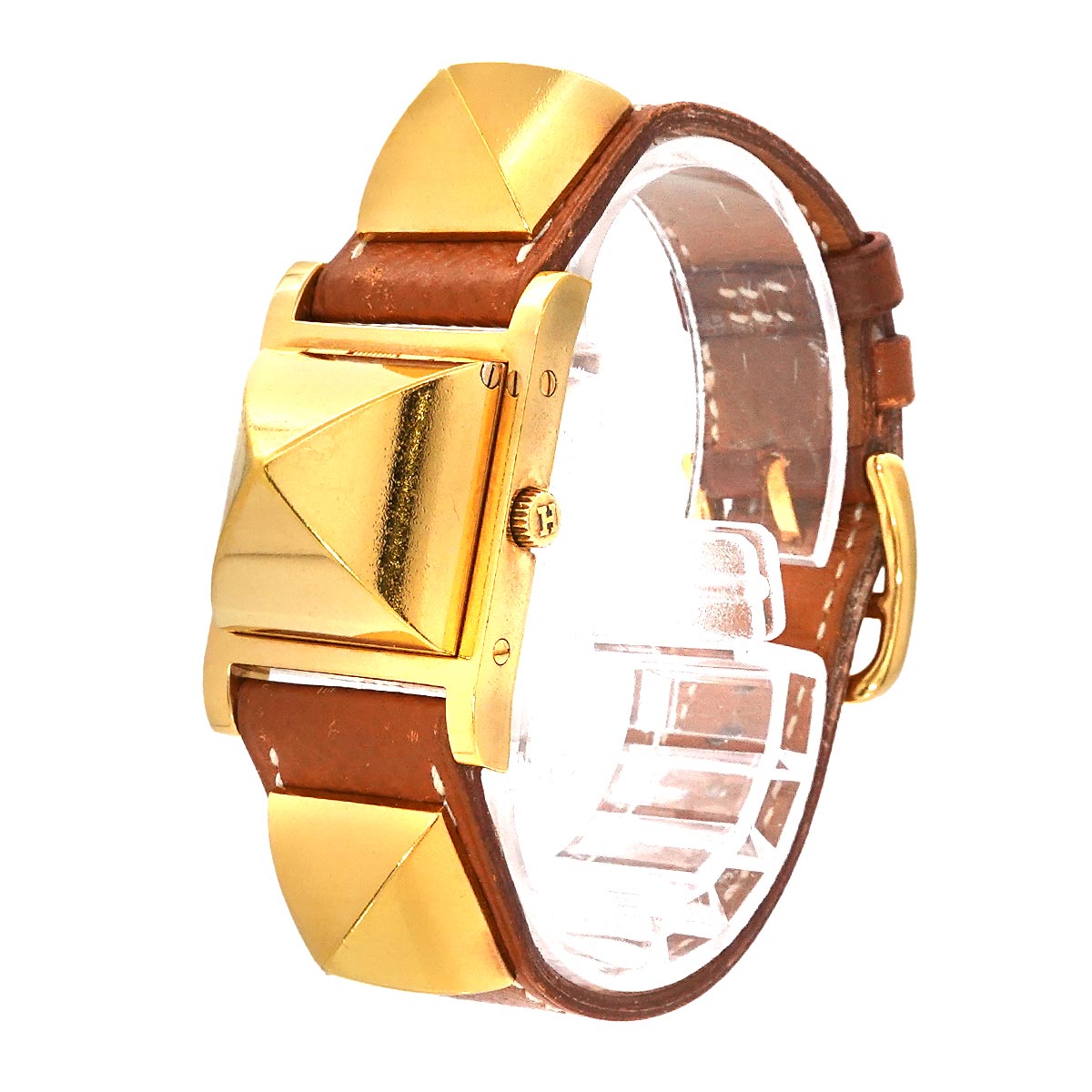 Medor Vintage pyramid Gold studs Quartz White Dial Ladies