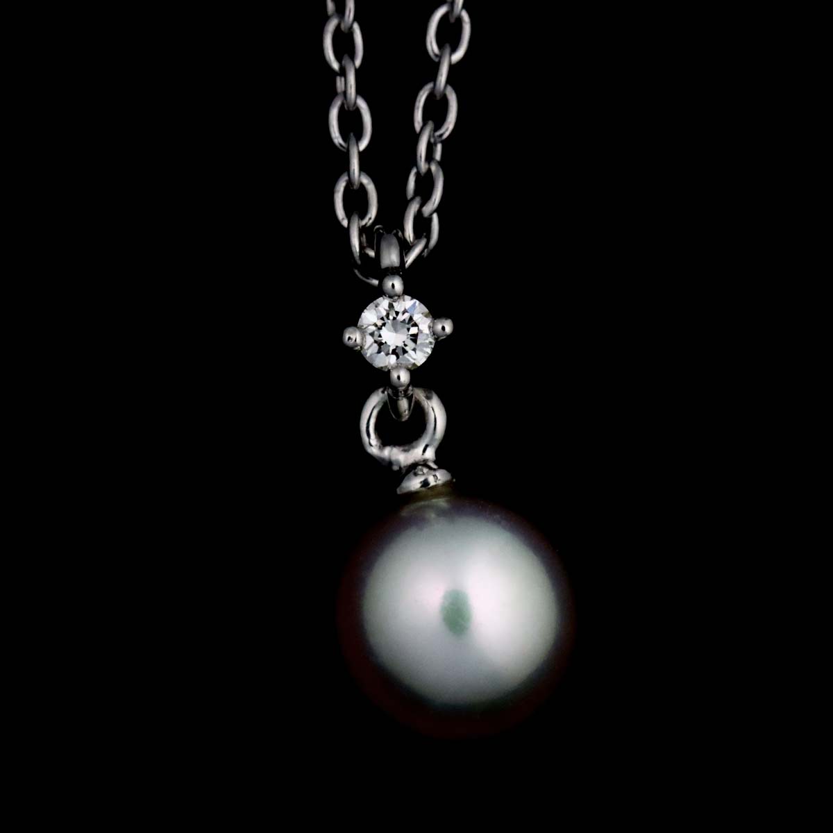 Akoya Pearl 5.3mm Diamond 0.01ct Necklace 18K WG 750